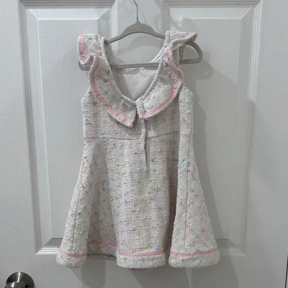Janie & Jack Pink and White Boucle Girls Dress w Ruffle Sleeves | Collections - Picture 3 of 6